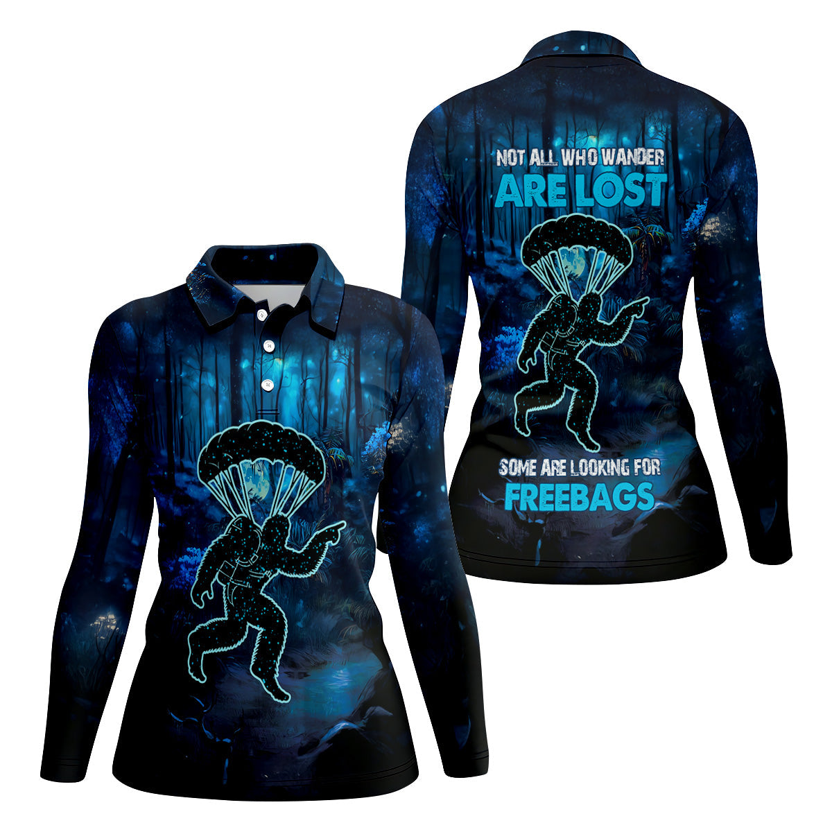 Not All Who Wander Are Lost Some Are Looking For Freebags Funny Bigfoot Skydiving Shirt, Women Skydive Apparel