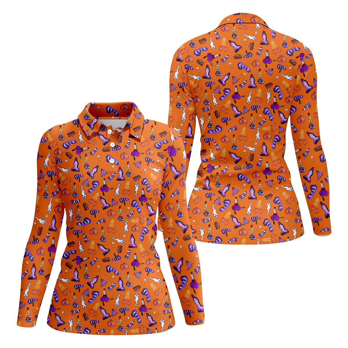 Funny Dirty Orange And Purple Halloween Golf Shirt, Funny Golf Shirts Women, Ladies Golf Shirts