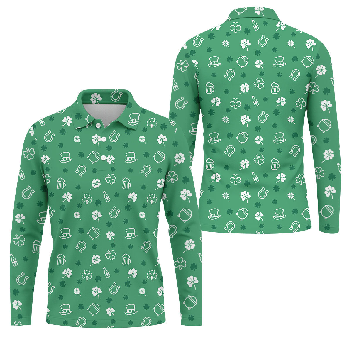 Leprechaun Hat Shamrock Beer Seamless Pattern St. Patrick’s Day Golf Shirt, Polo Shirt Men, Golf Shirts For Men