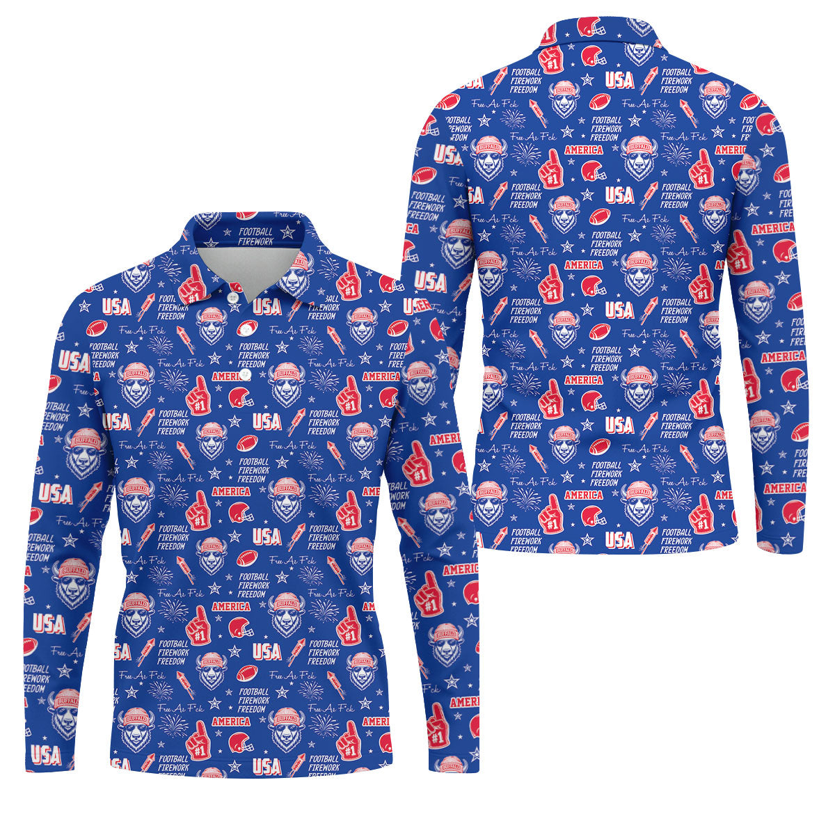 The Bisons Cool Buffalo Blue And Red Sport Polo, American Football League Gift Ideas For Football Fans