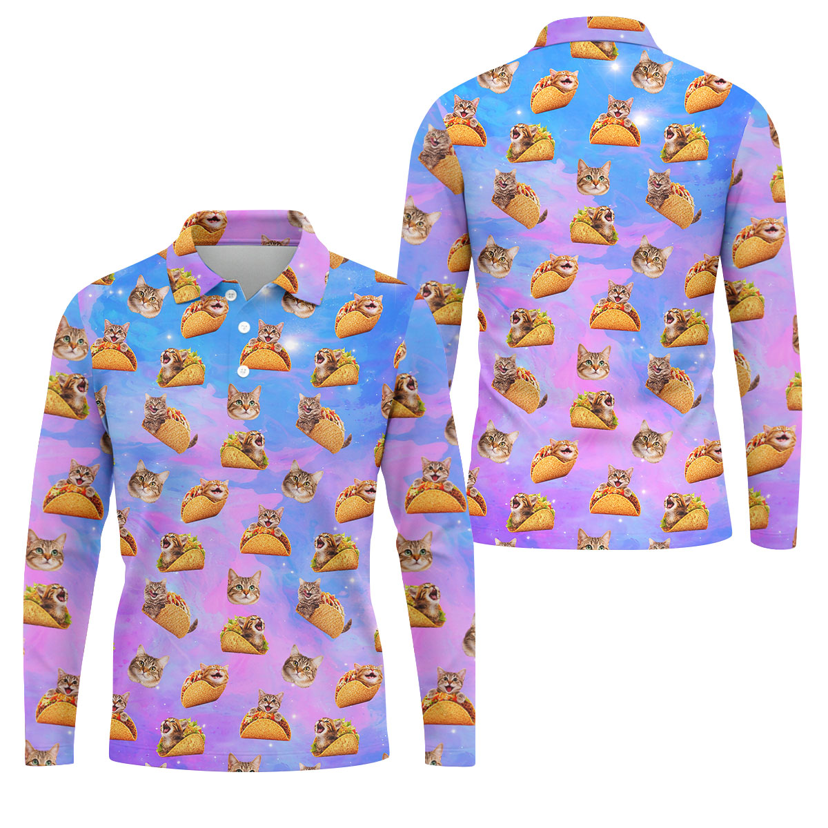 Funny Taco Cat Galaxy Pattern Golf Shirt, Mens Golf Apparel, Polo Shirts For Men