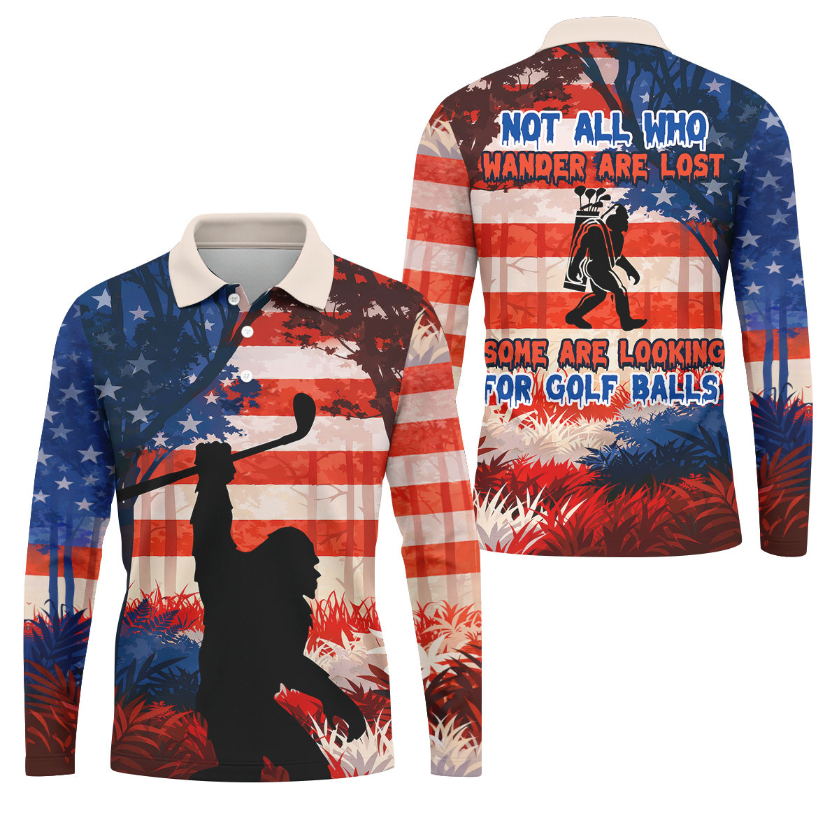 Not All Who Wander Are Lost Funny Bigfoot Golf Tops For Men, 250th Patriotic Golf Shirt, Polo Shirt Men