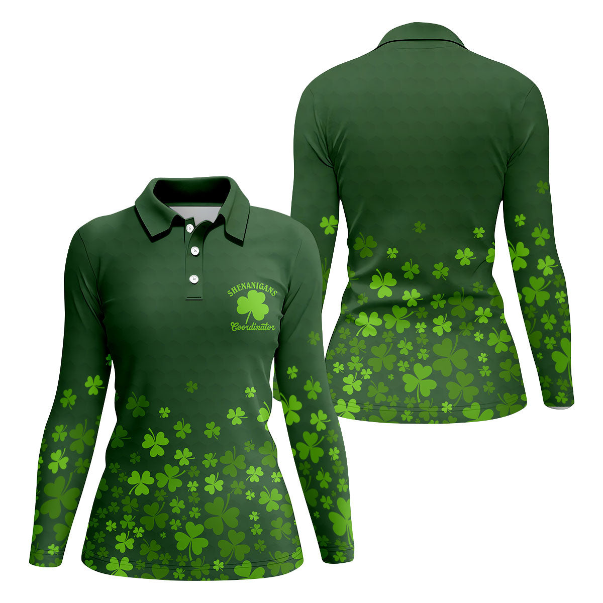 Shenanigans Coordinator Golf Ball Pattern St Patrick Day Green Golf Shirt, Women's Golf Tops, Ladies Golf Polos
