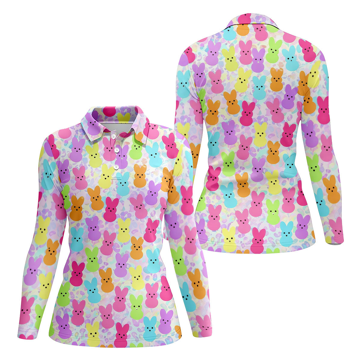 Pastel Easter Peeps Women Golf Top, Cute Golf Outfit, Fun Women's Golf Shirts, Ladies Golf Shirts