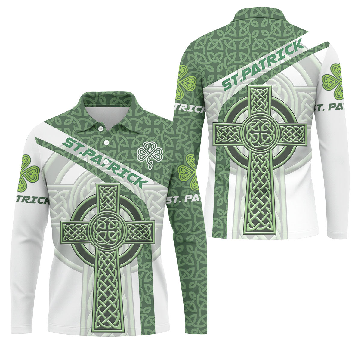 St Patrick's Day Celtic Knotwork Pattern Shamrock Golf Shirt, Polo ShirtFor Men, Golf Shirts For Men
