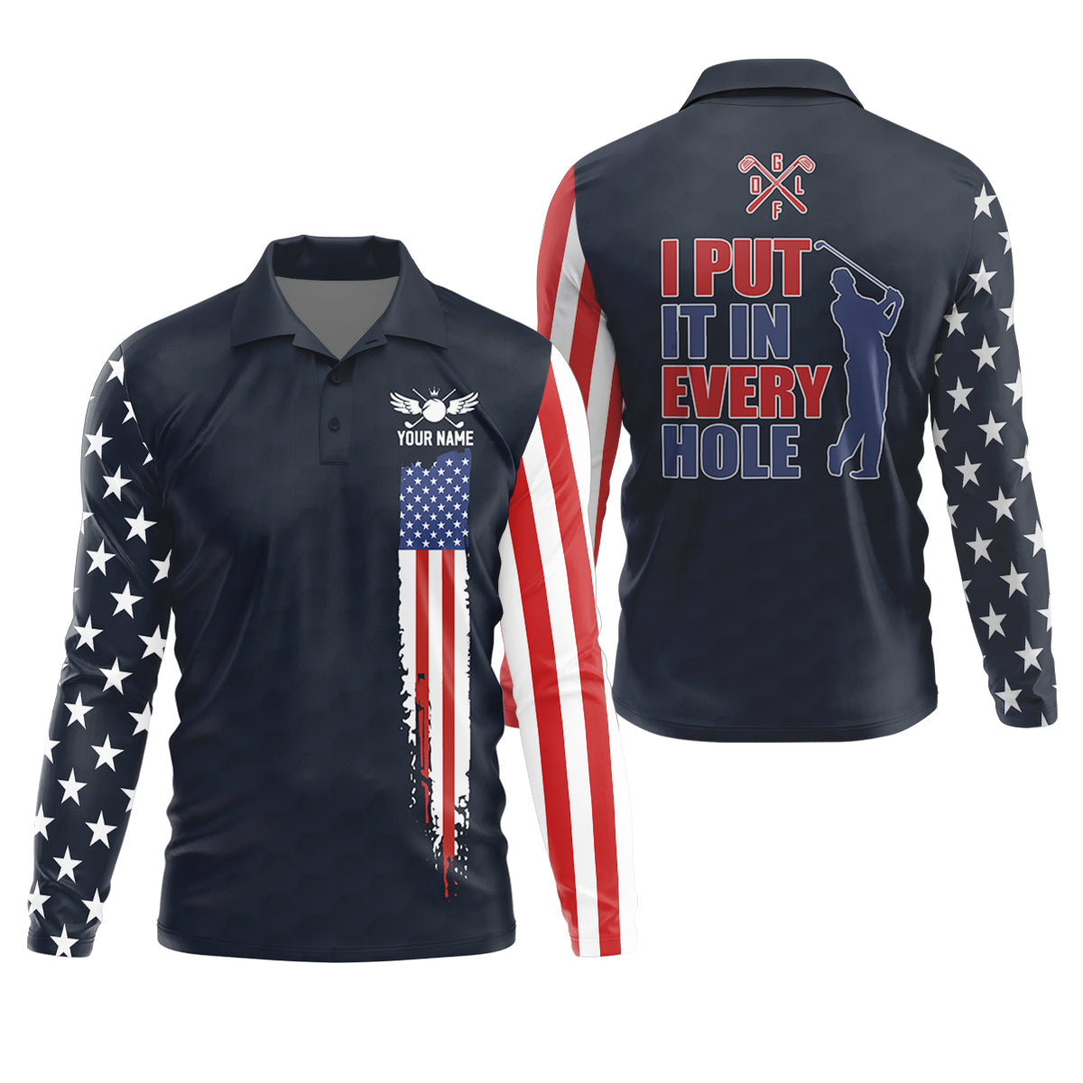 I Put It In Every Hole American Flag Patriot Red White Blue Golf Tops For Men, 250th Anniversary Golf Shirts For Men