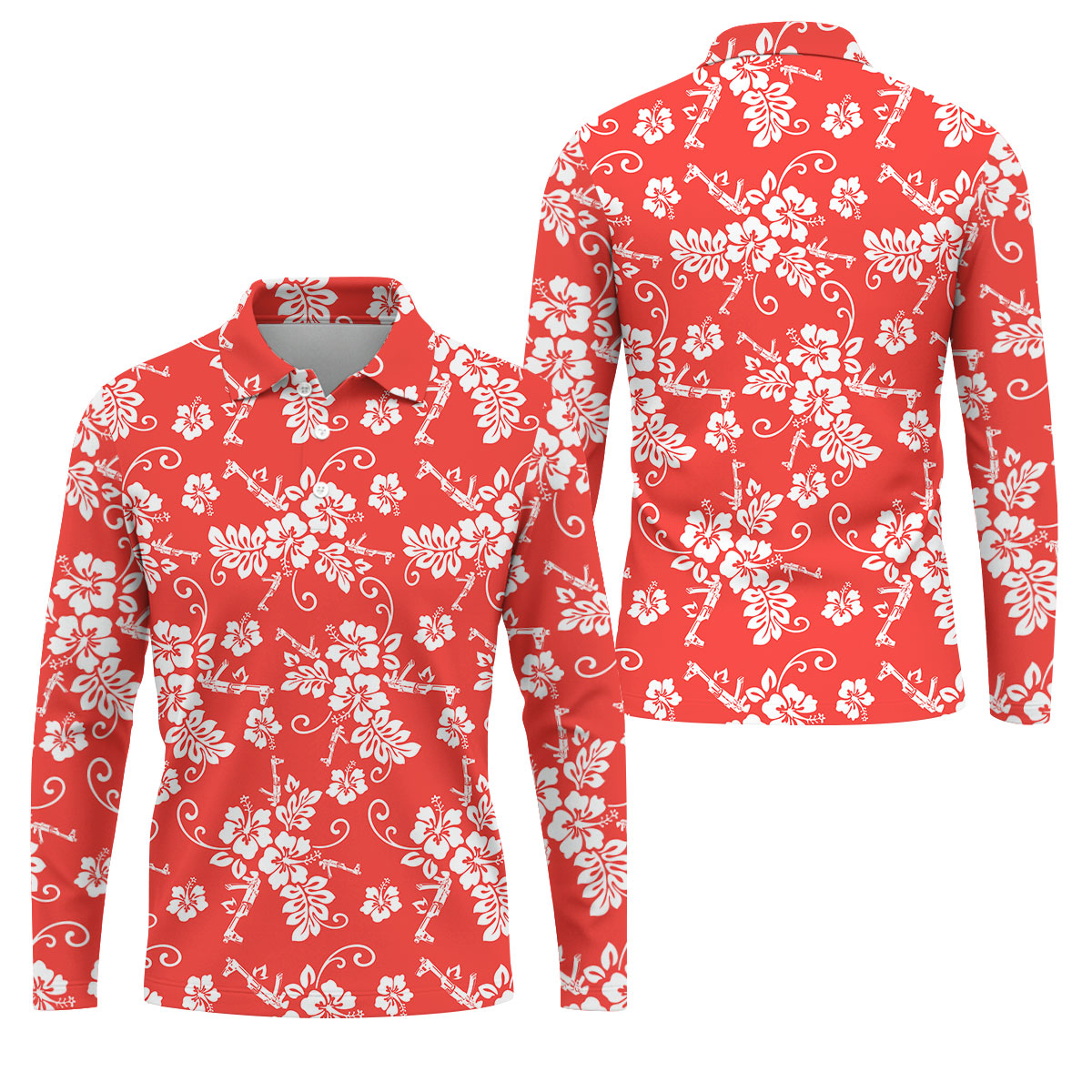 Tropical Flower Red Golf Shirt, Hawaiian Golf Shirt, Polo Shirtor Men, Golf Shirts For Men