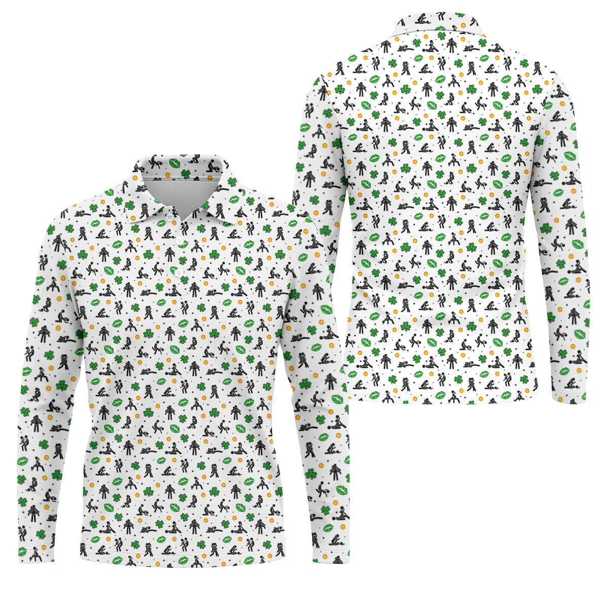 Funny Stick Figure Naughty Position Shamrock St Patrick's Day Golf Shirt, Performance Golf Shirt, Polo ShirtFor Men