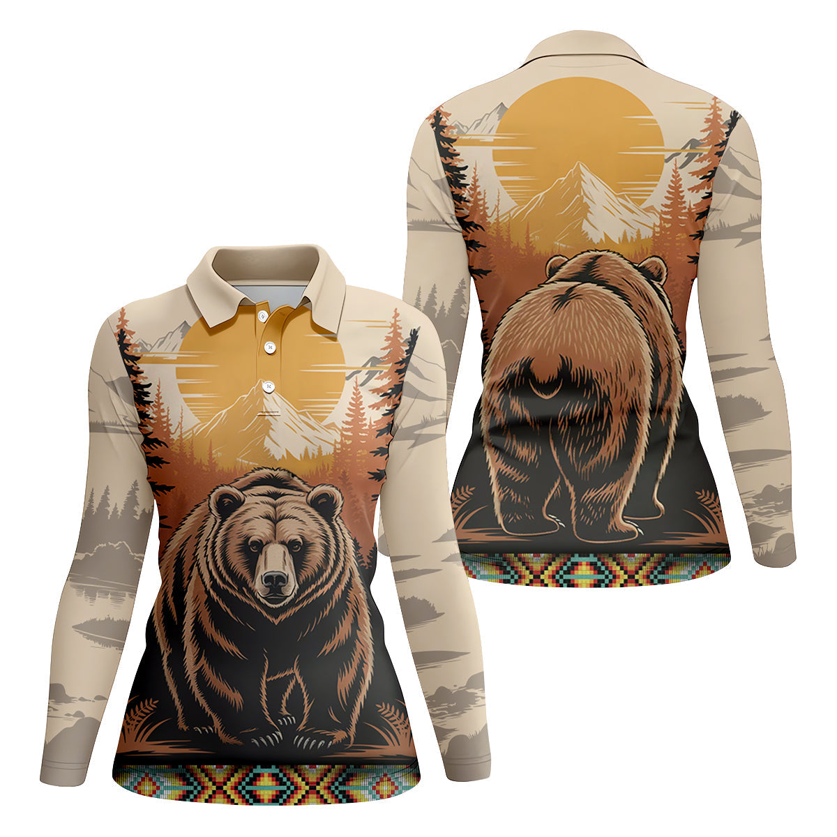 Native Heritage Wild Bear Women's Golf Tops, Native American Ancestry Ladies Golf Polos, Indigenous Peoples Month