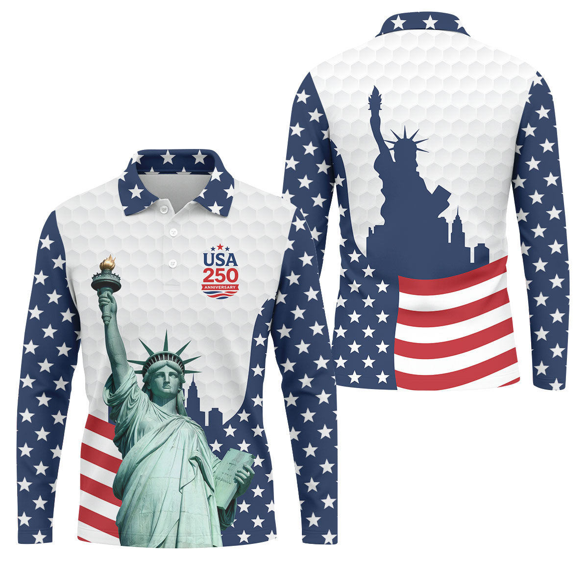 USA 250 Anniversary Statue Of Liberty White Golf Shirt, Patriotic Golf Shirt, 4th Of July Golf Shirts For Men