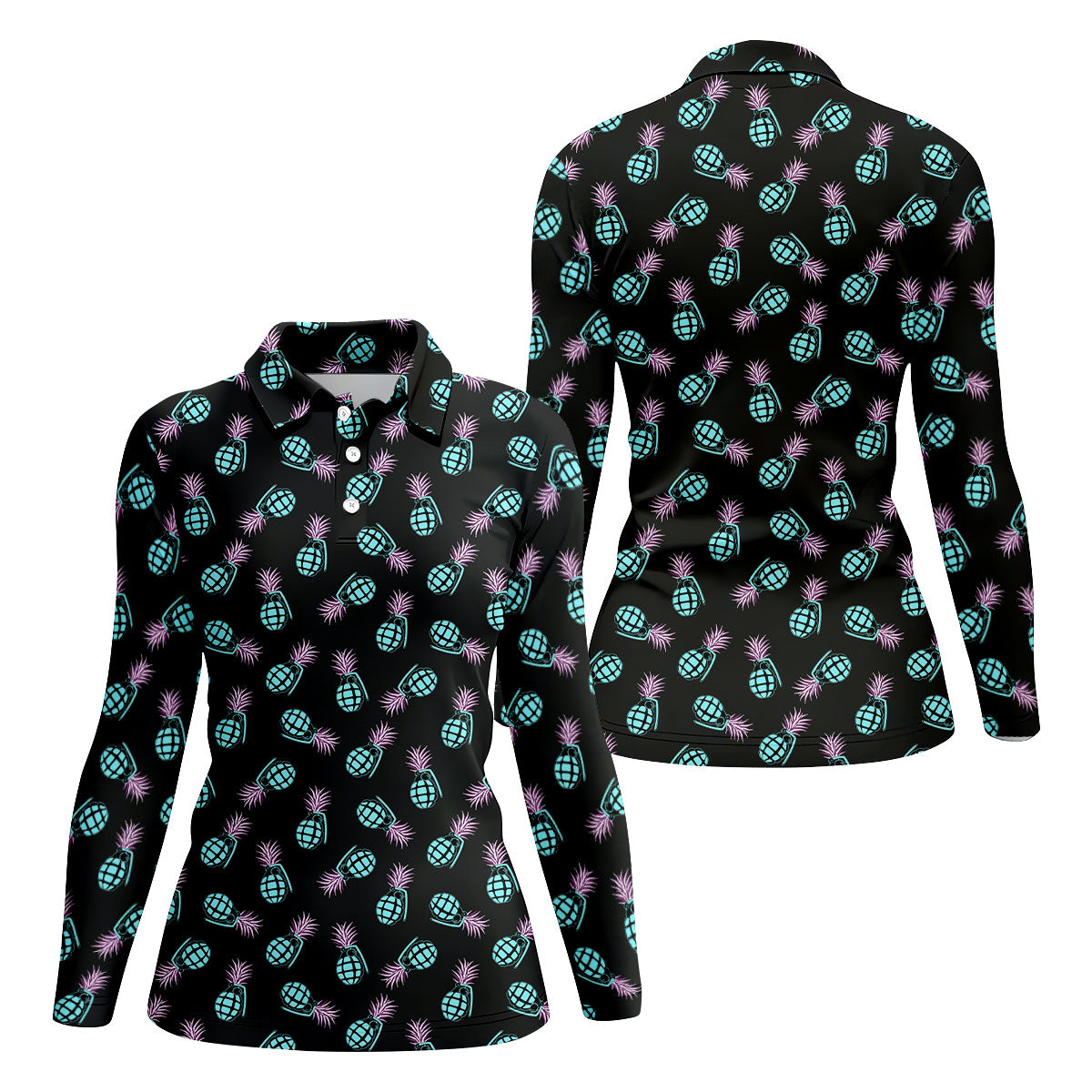 Grenade Pineapple Tropical Golf Shirt, Fun Women's Golf Shirts, Ladies Golf Shirts, Golfing Apparel