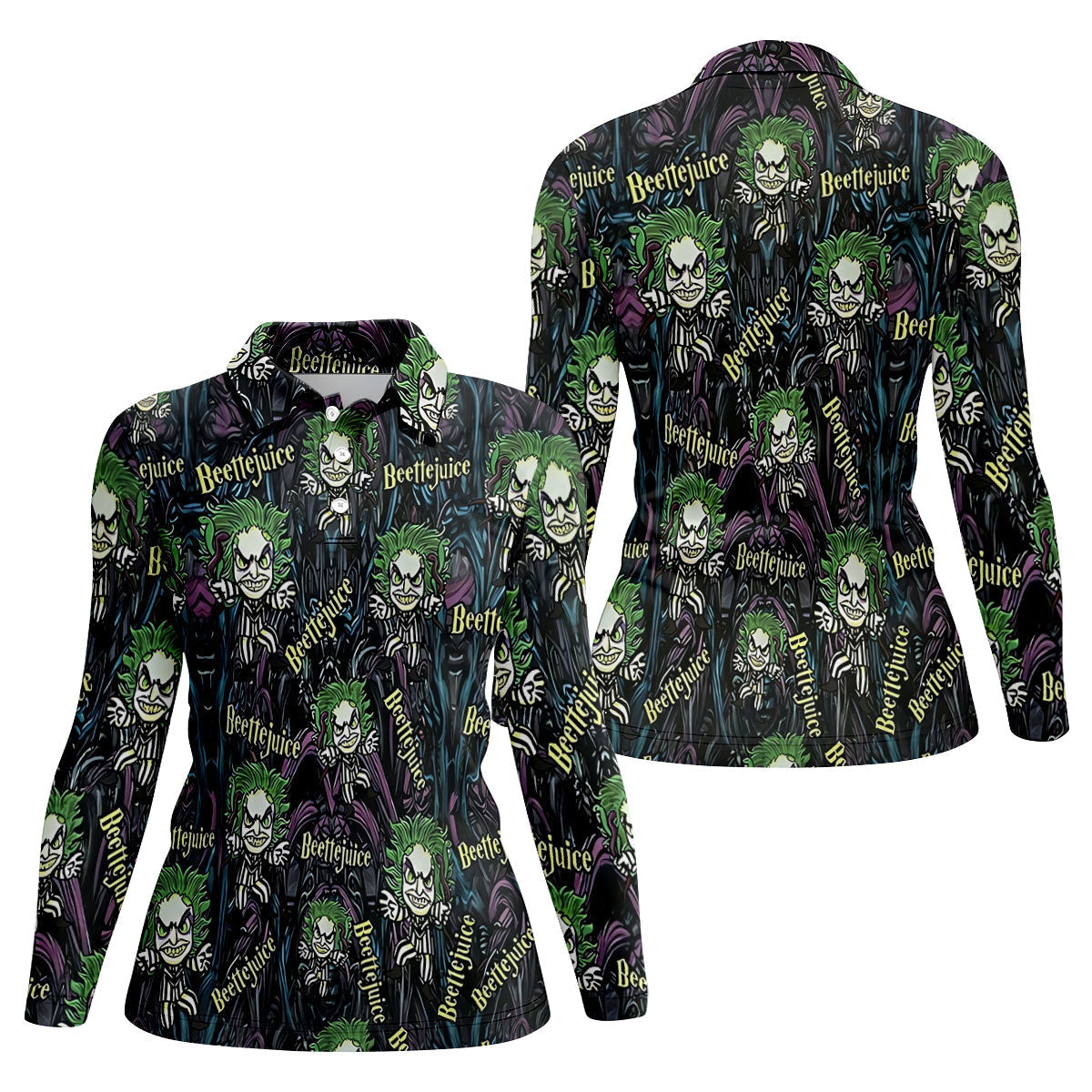 Halloween Horror Character Cartoon Hawaiian Golf Shirt, Women's Golf Polo, Printed Golf Shirt