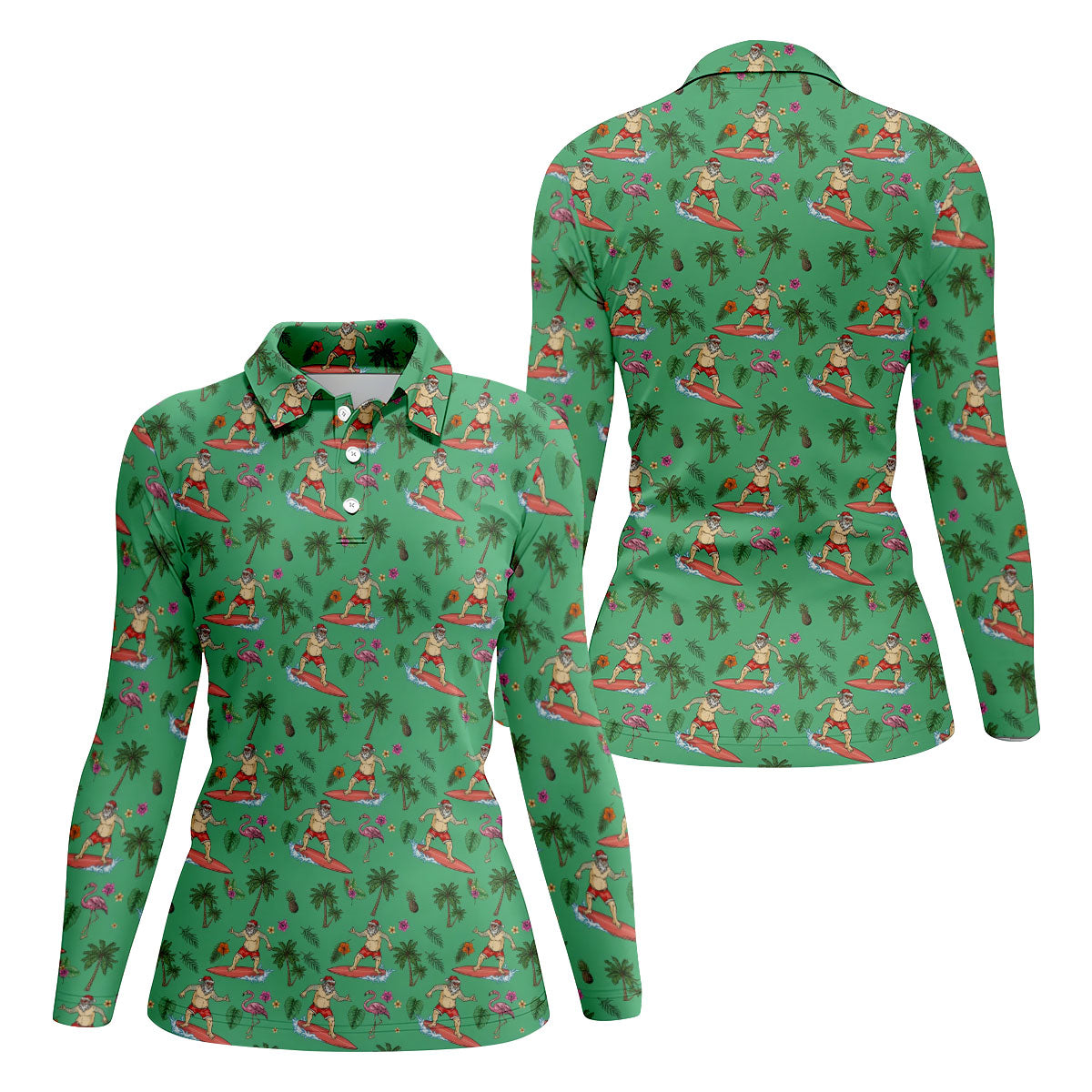 Santa Flamingo Tropical Golf Shirt, Christmas Golf Shirt, Women’s Golf Apparel