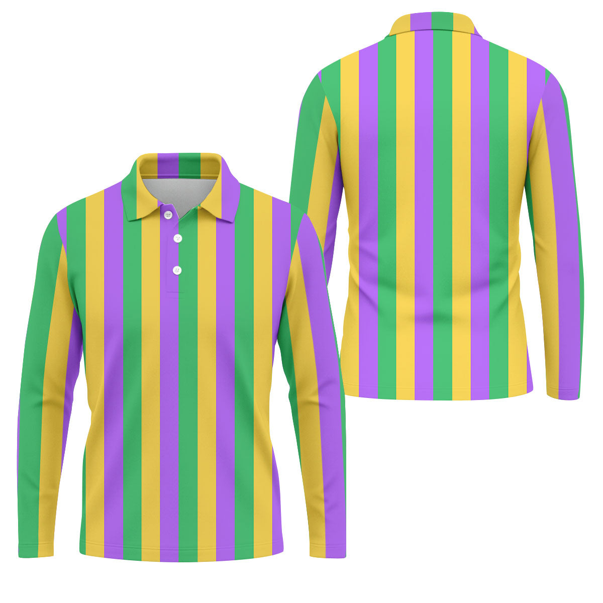 Green Gold Purple Vertical Stripe Mardi Gras Golf Shirt, Polo ShirtFor Men, Golf Shirts For Men