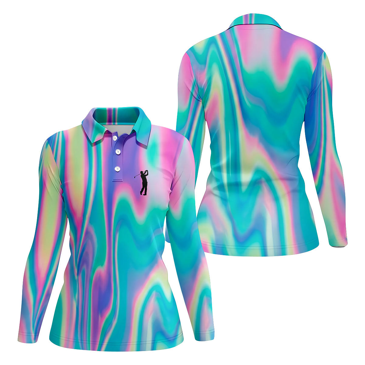 Shimmering Gradient Pattern Women's Golf Tops, Ladies Golf Shirts, Ladies Golf Polos, Golfing Apparel
