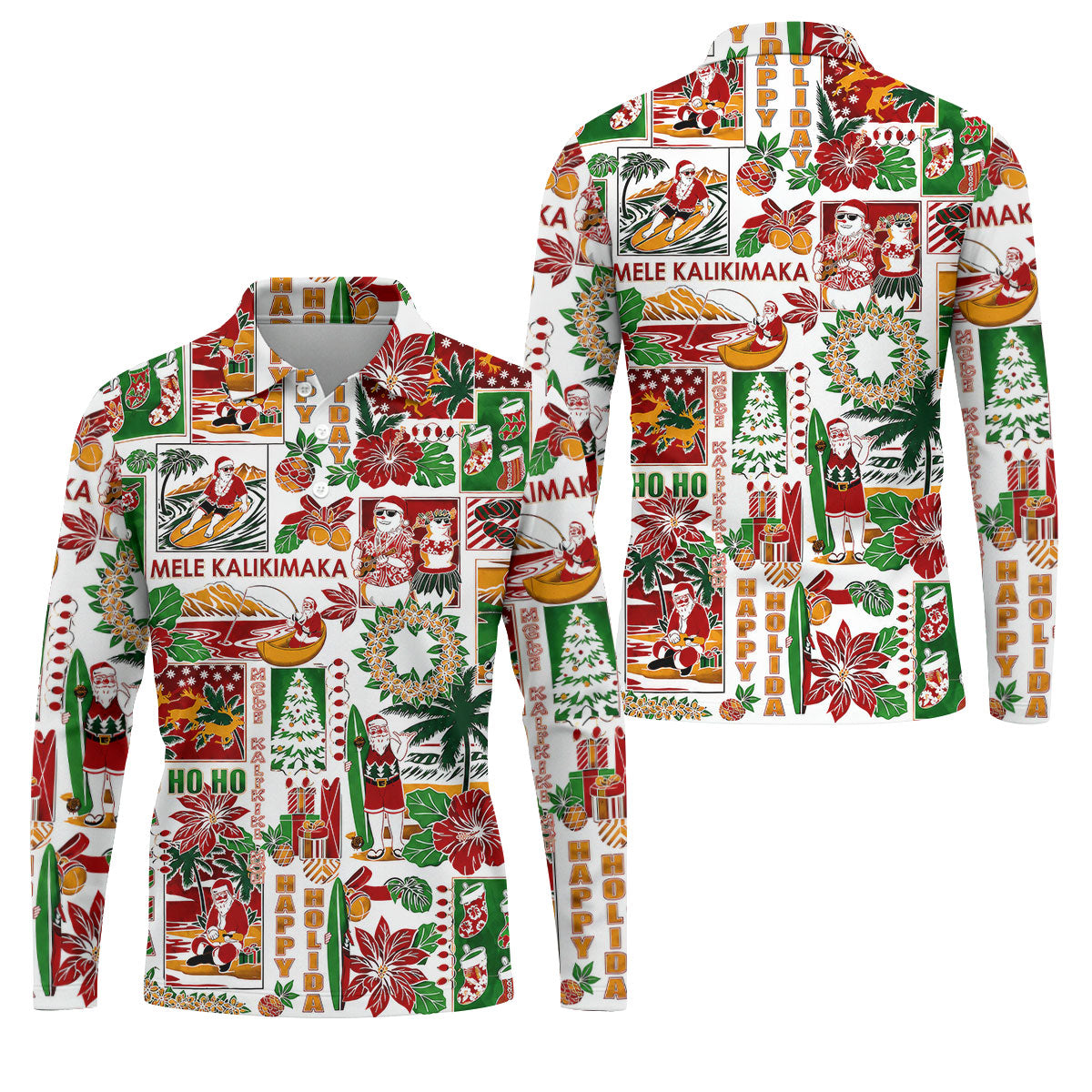 Men's Mele Kalikimaka Hawaiian Christmas Golf Shirt, Tropical Santa Holiday Golf Shirt, Golf Apparel For Men