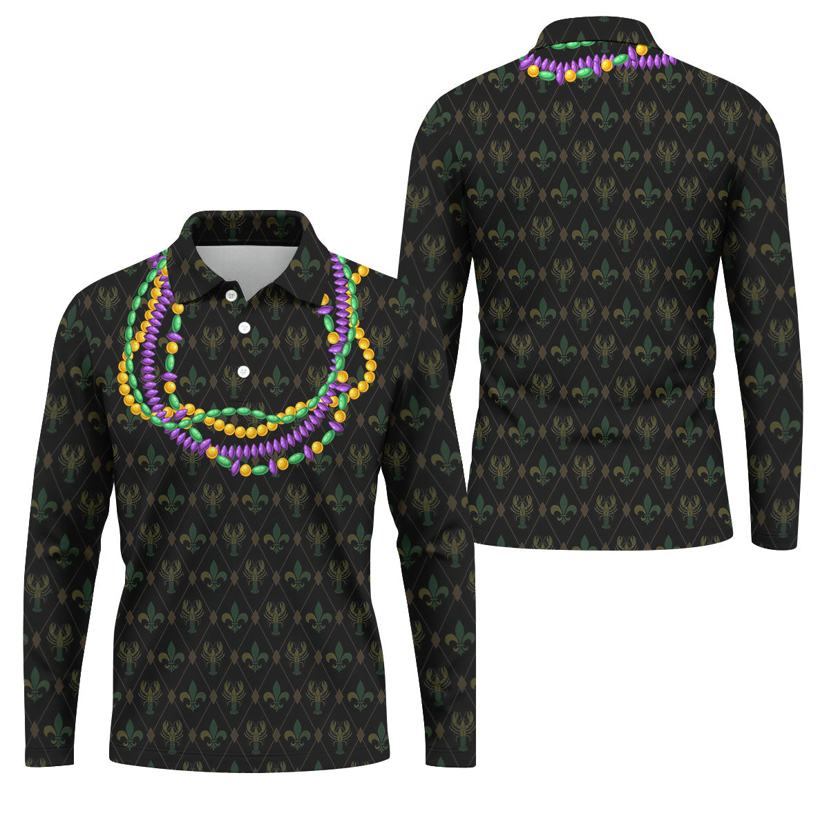 Mardi Gras Beads Chain Crawfish Fleur De Lis Black Golf Shirt, Polo ShirtFor Men, Golf Shirts For Men