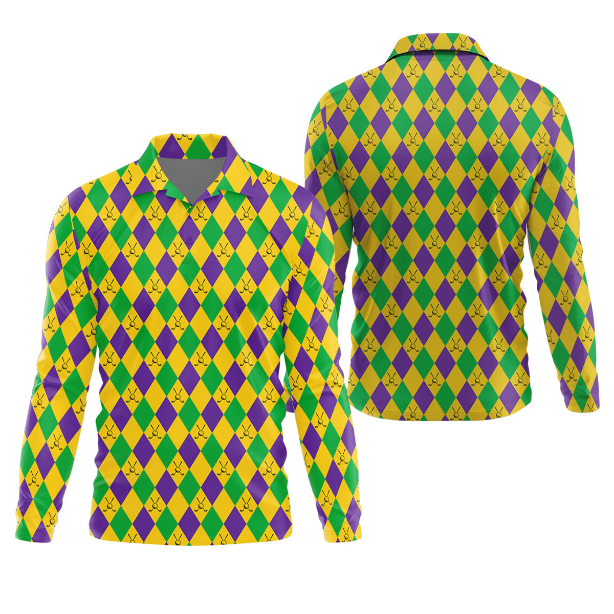 Green Gold Purple Argyle Pattern Mardi Gras Golf Shirt, Polo Shirt Men, Golf Shirts For Men