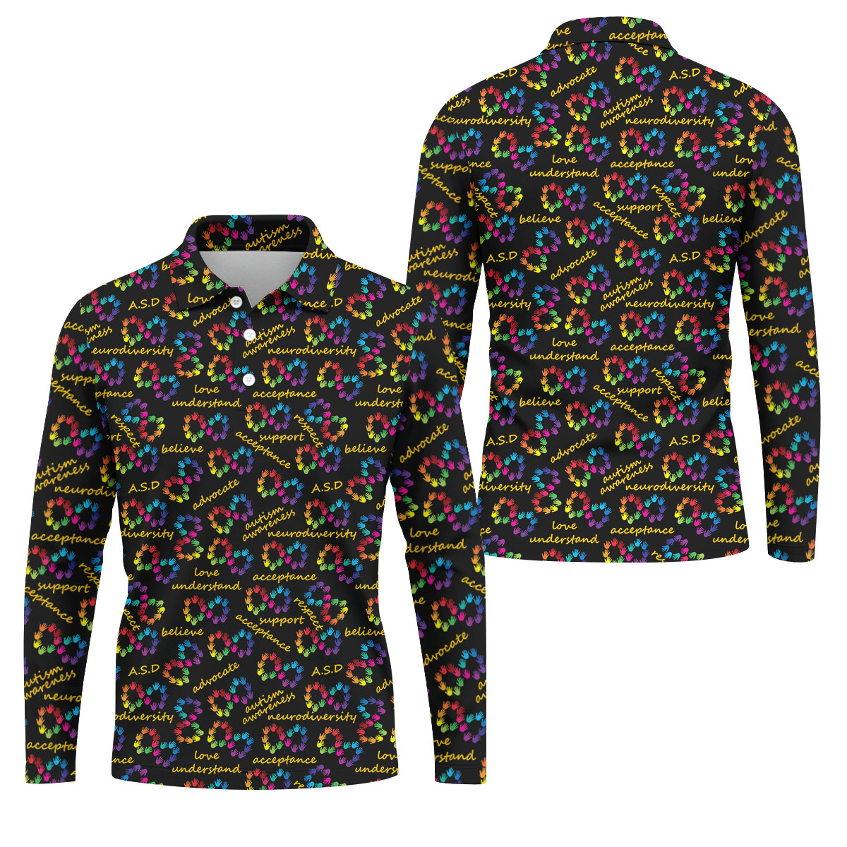 Rainbow Infinity Symbol Autism Awareness Colorful Handprint Golf Shirts For Men, Polo ShirtFor Men