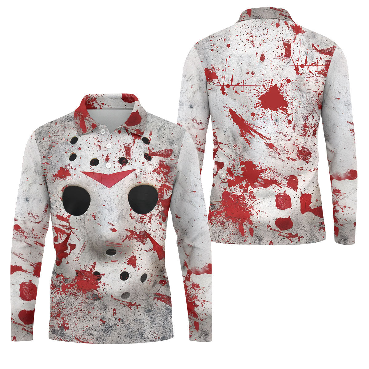 Creepy Mask Face Golf Tops For Men, Horror Character Cosplay Polo Shirtor Men, Halloween Golf Shirt
