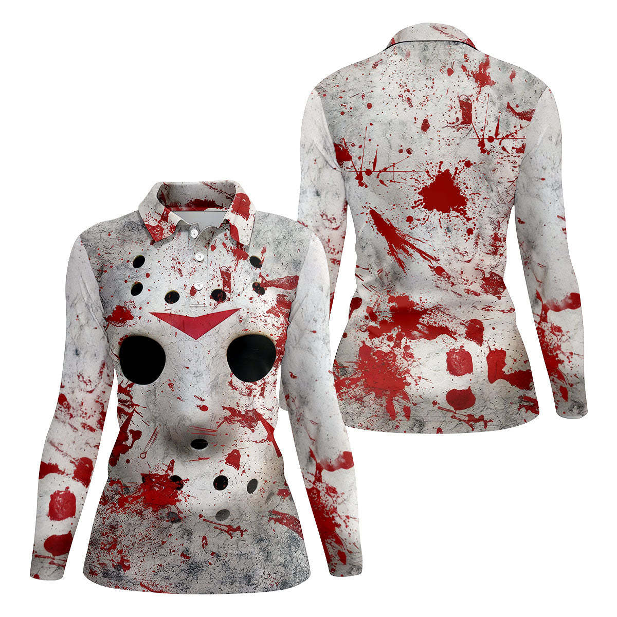 Creepy Horror Face Women's Golf Tops, Horror Cosplay Ladies Golf Polos, Halloween Golf Shirt