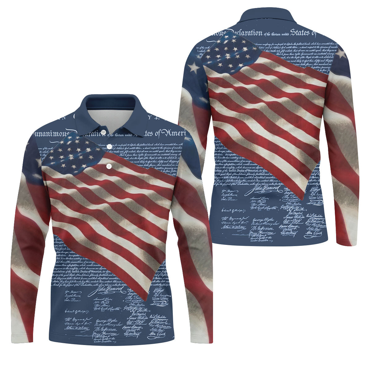 Patriotic American Flag Declaration Of Independence 4th Of July Navy Golf Shirt, 250th Anniversary Polo ShirtFor Men