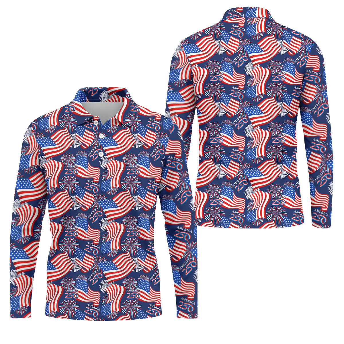 America 250 Anniversary Patriot Flag Navy Golf Shirt, Golf Tops For Men, Golf Shirts For Men