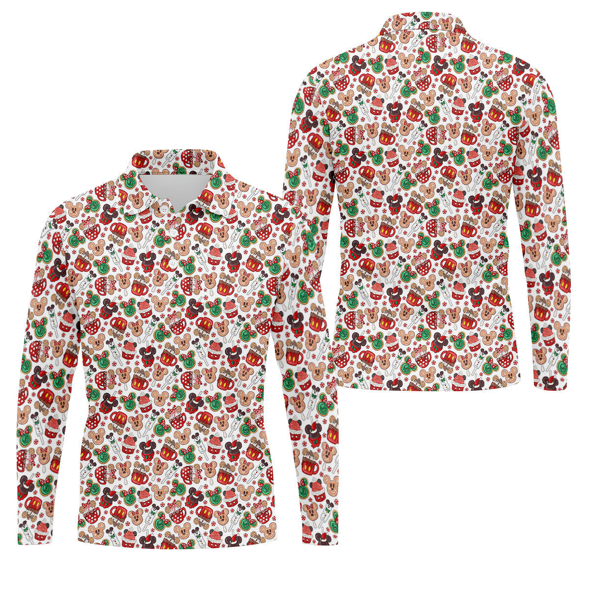 Cute Christmas Dessert Pattern Golf Tops For Men, Cartoon Character Polo Shirtor Men, Christmas Golf Shirt
