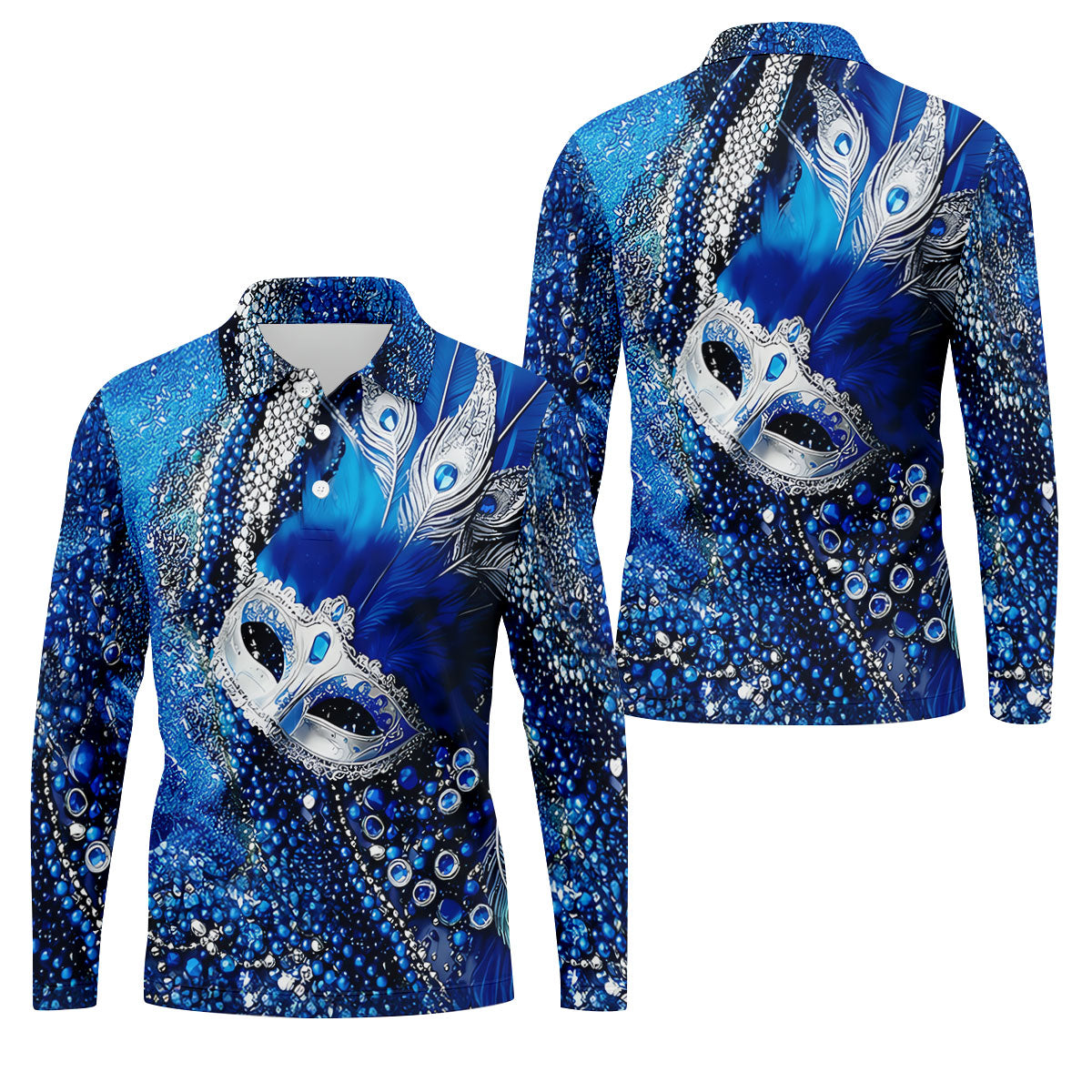 Mardi Gras Masquerade Mask Feather Beads Blue Golf Shirt, Polo ShirtFor Men, Golf Shirts For Men
