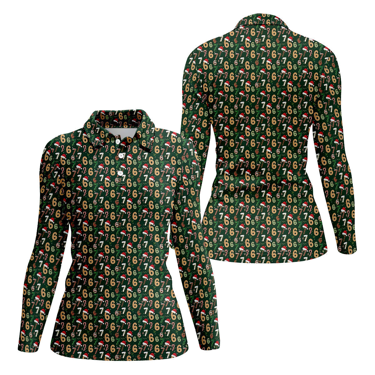 Six Seven Funny Christmas Green Golf Tops For Women, Christmas Golf Shirt, Women Golf Apparel