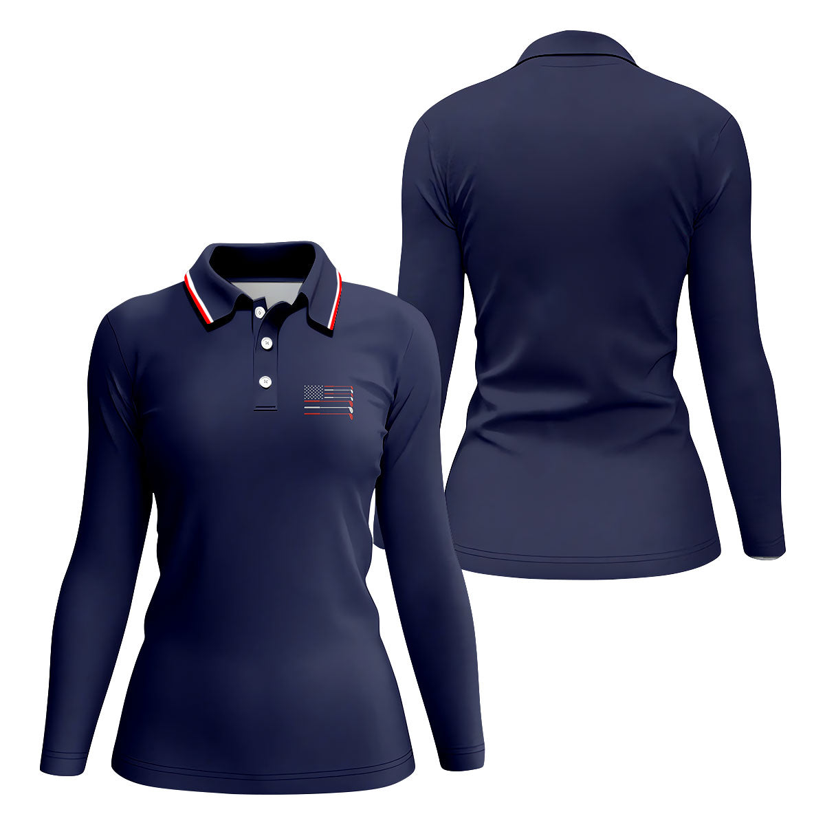 Golf Clubs US Flag Logo 250 Years Navy Golf Shirt, Patriotic 4th Of July Golf Shirt For Women