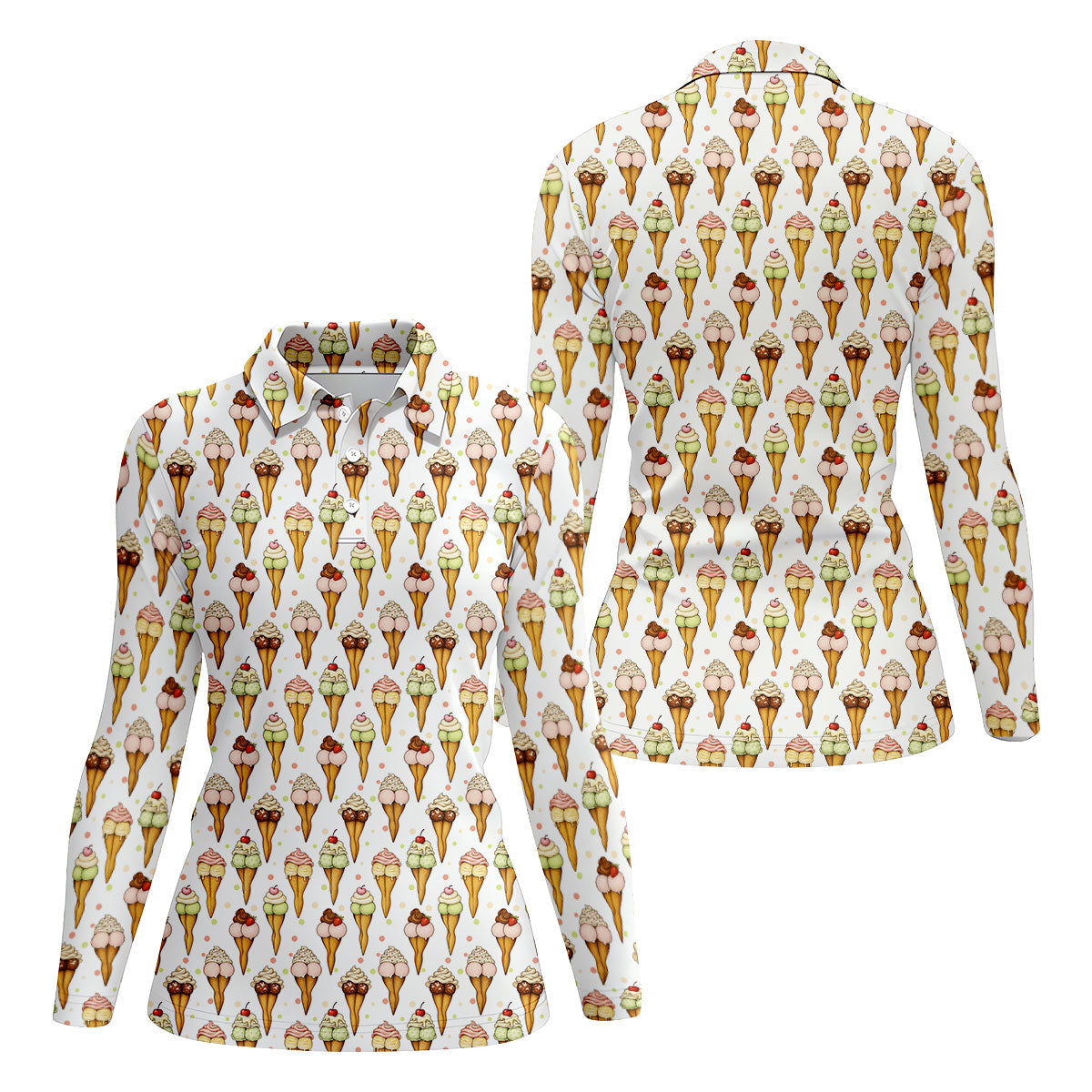 Adult Humor Ice Cream Golf Shirt, Funny Cone Pattern, Golf Shirt For Women