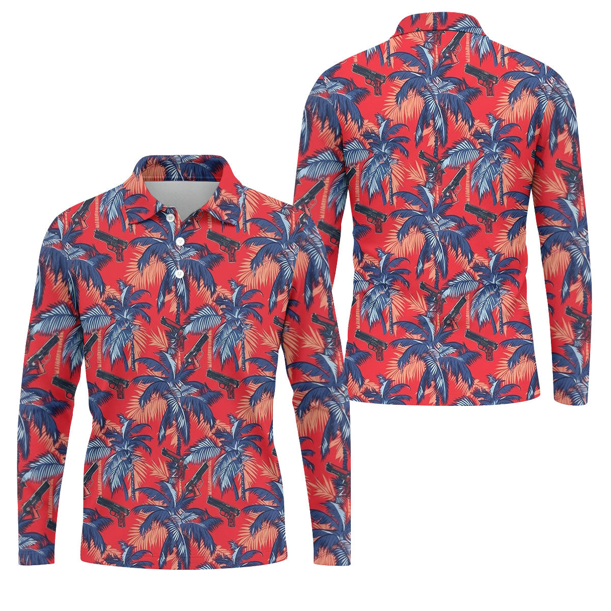 Hawaiian Palm Tree Military Theme Red Golf Shirt, Golf Shirts For Men, Polo ShirtFor Men