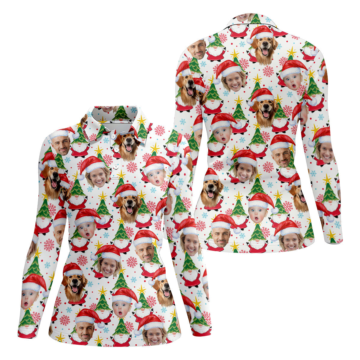 Custom Face Cute Christmas Gnome White Golf Shirt, Christmas Golf Shirt, Ladies Golf Shirts, Golf Gifts For Women