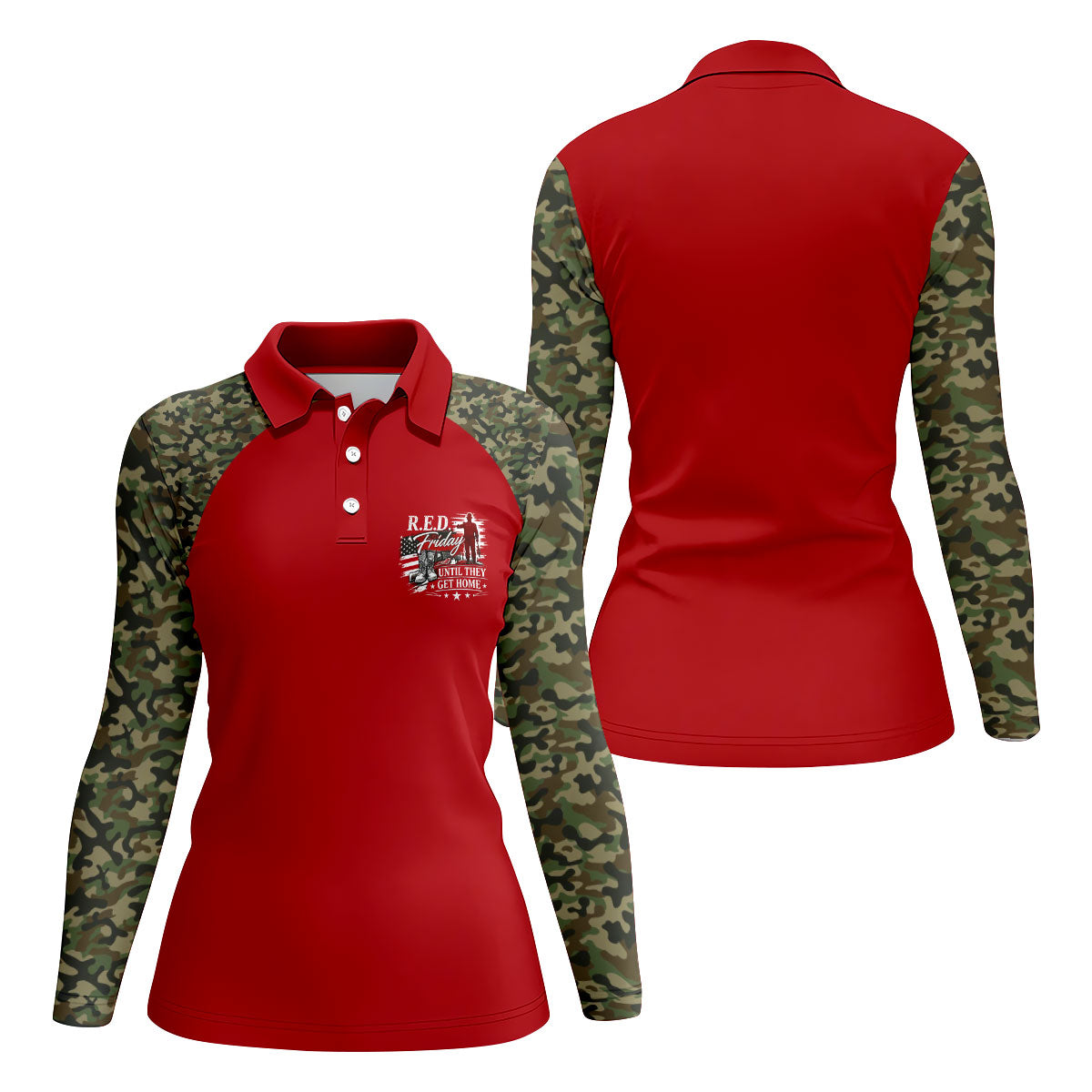 RED Friday Untill They Get Home Red Camo Golf Shirt, Veteran Memorial 250 Years Golf Shirt For Women