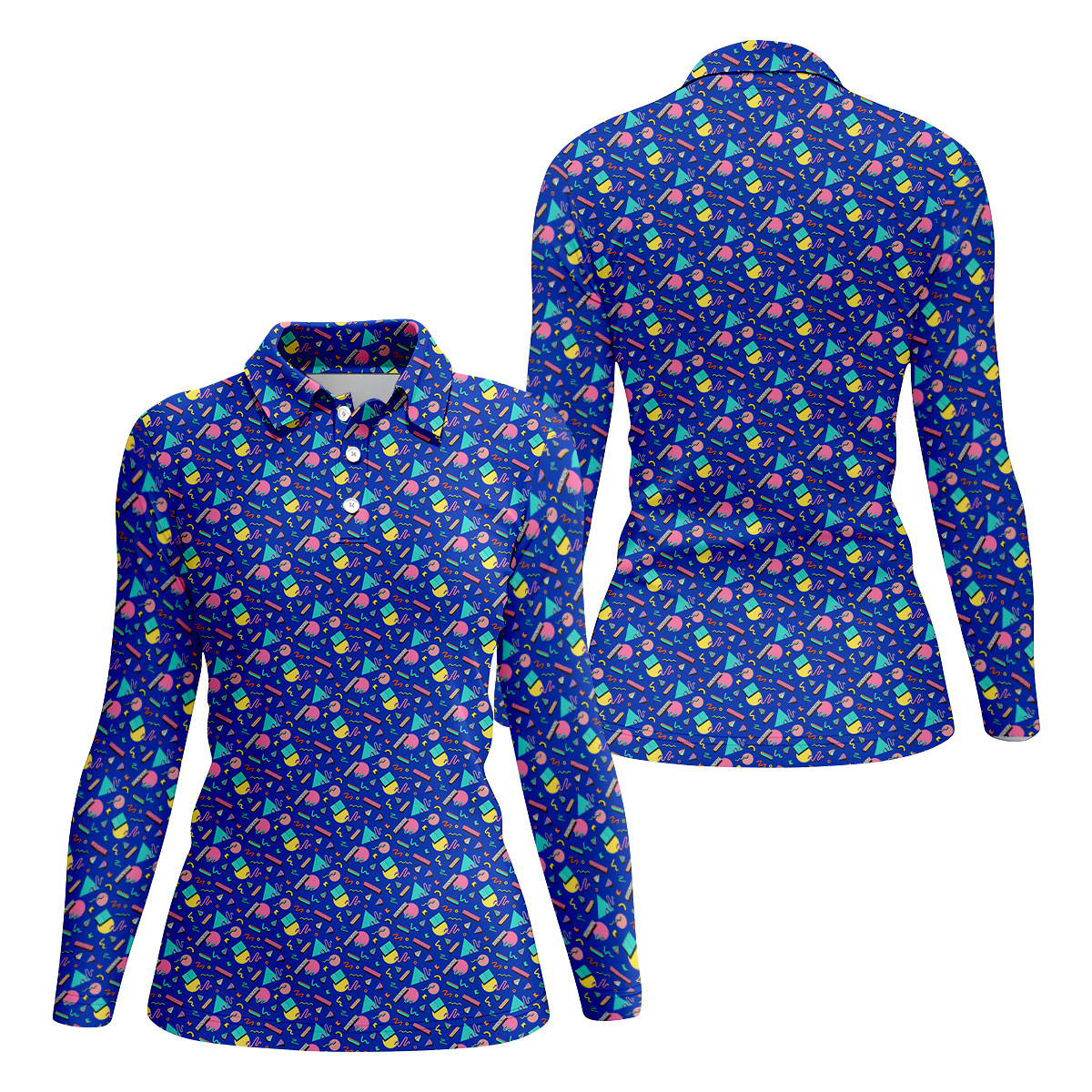 Memphis Pattern Hawaiian Golf Shirt, Retro Summer Women's Golf Tops, Ladies Golf Shirts