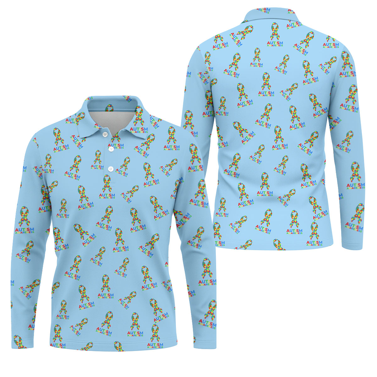 Autism Awareness Colors Autism Ribbon Blue Golf Shirt, Golf Tops For Men, Golf Shirts For Men