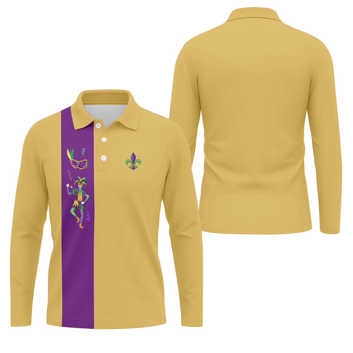 Mardi Gras Festival Jester Figure Fleur De Lis Symbol Yellow Golf Shirt, Polo ShirtFor Men, Golf Shirts For Men