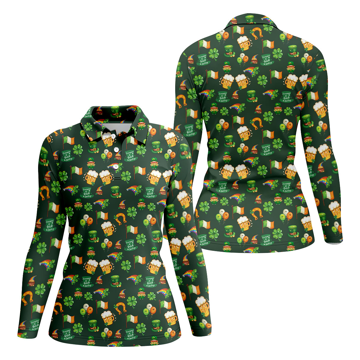 Everyone Is Irish Today Shamrock St Patrick's Day Dark Green Golf Shirt, Women's Golf Tops, Ladies Golf Polos