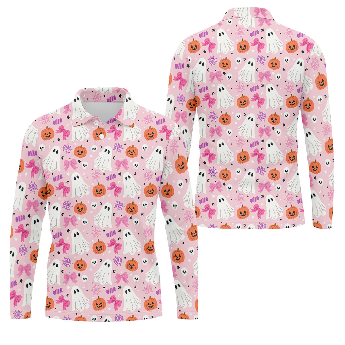 Ghost Coquette Candy Halloween Fun Golf Shirts For Men, Golfing Apparel, Golf Shirts For Men