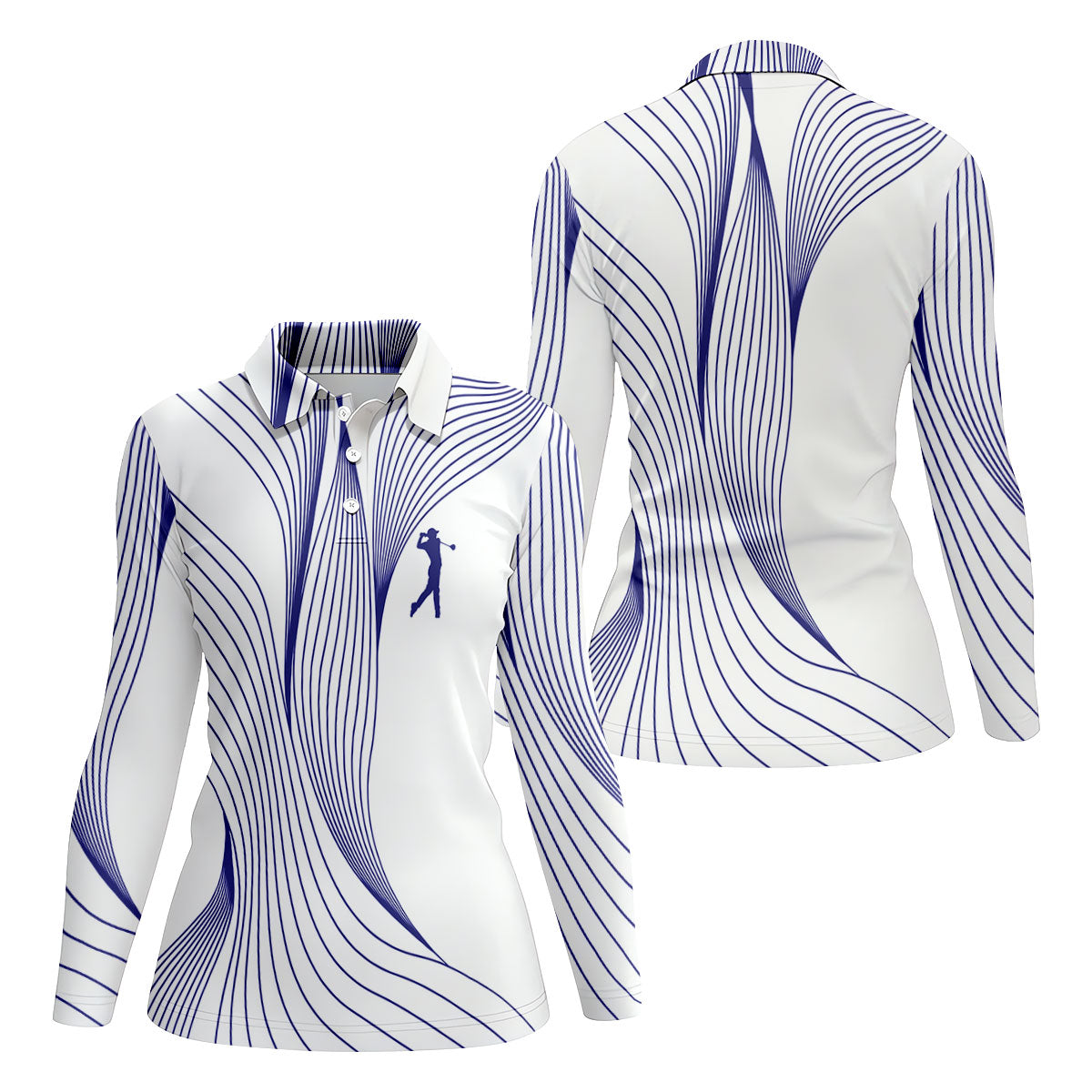 Geometric Line Wavy Line Purple And White Women's Golf Tops, Ladies Golf Shirts, Women's Polo Shirt