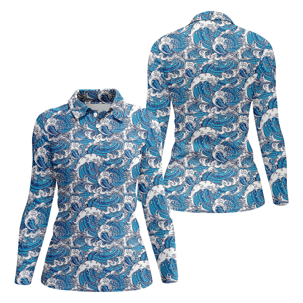 Blue Ocean Wave Pattern Golf Shirt, Women’s Golf Tops, Golf Shirts For Women, Printed Golf Shirt