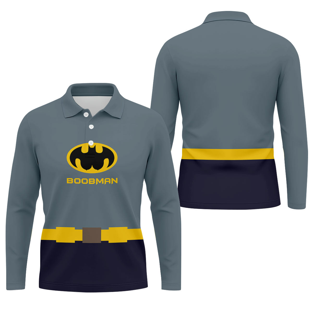 Boobman Comic Hero Logo Belt Golf Polo Shirt, Men's Polo Shirt, Funny Golf Apparel, Performance Golf Shirt