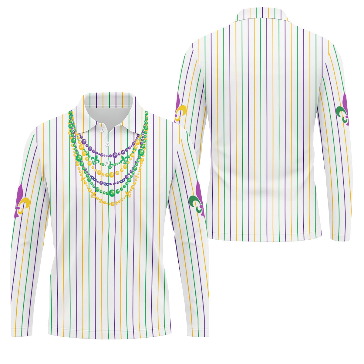 Mardi Gras Beads Necklaces Print White Golf Shirt, Golf Tops For Men, Polo ShirtFor Men, Golf Shirts For Men