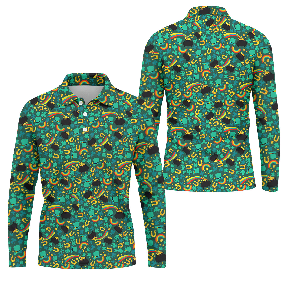 Shamrock Beer Lucky Four Leaf Clover St Patrick's Day Pot Of Gold Polo ShirtFor Men, Golf Gift For Men