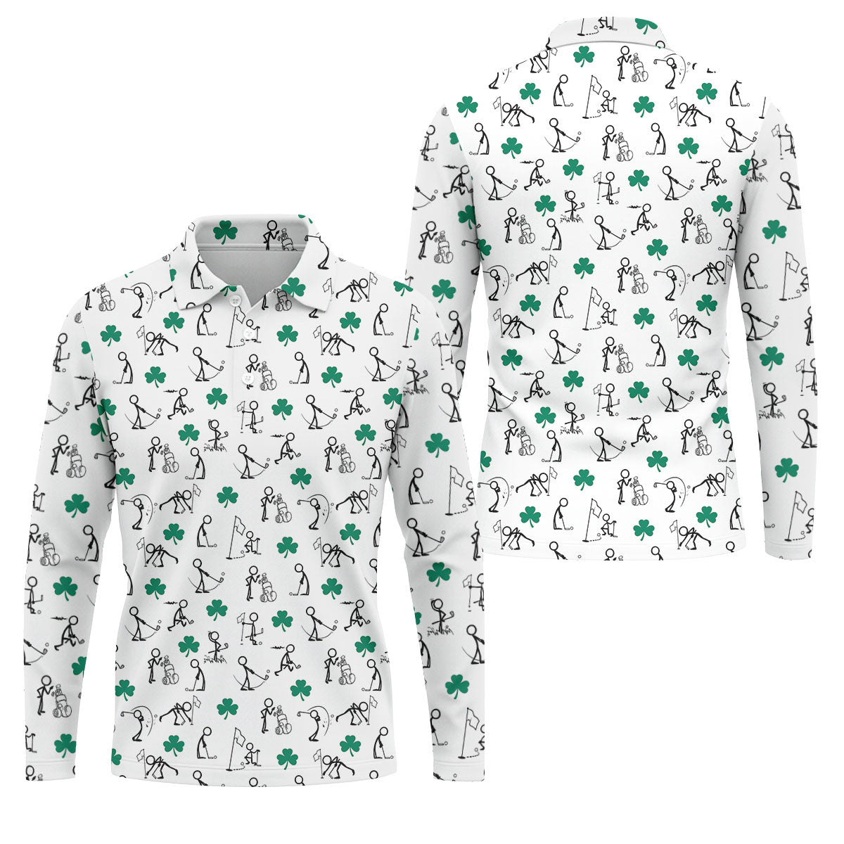 Stick Figure Golf Pose St Patrick's Day Shamrock White Golf Shirt, Polo ShirtFor Men, Golf Shirts For Men