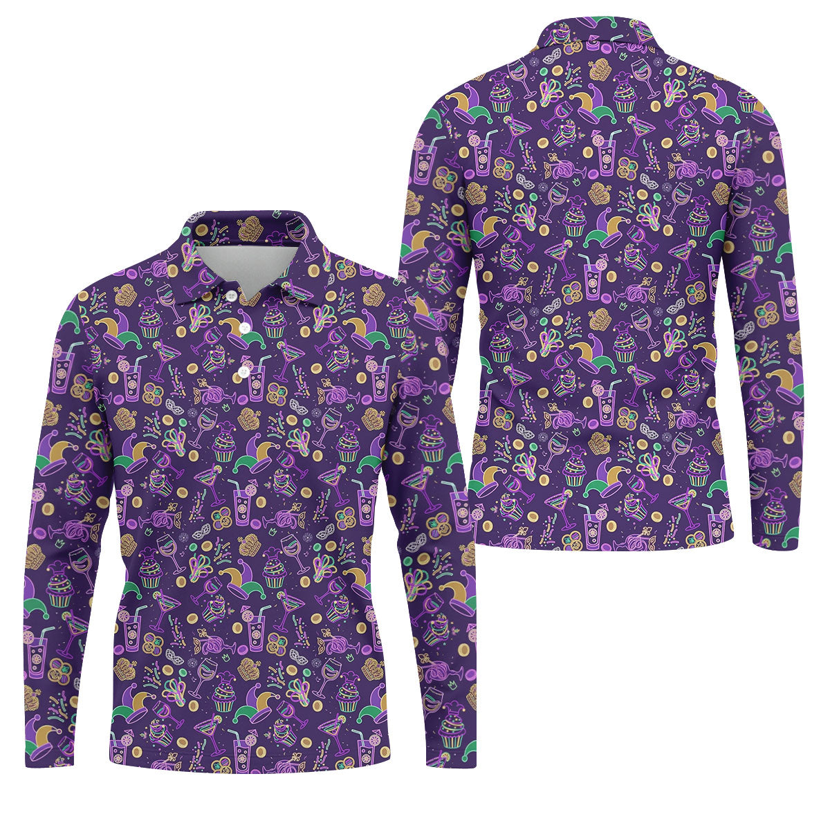 Mardi Gras Food Green Gold Purple Golf Tops For Men, Polo ShirtFor Men, Golf Shirts For Men