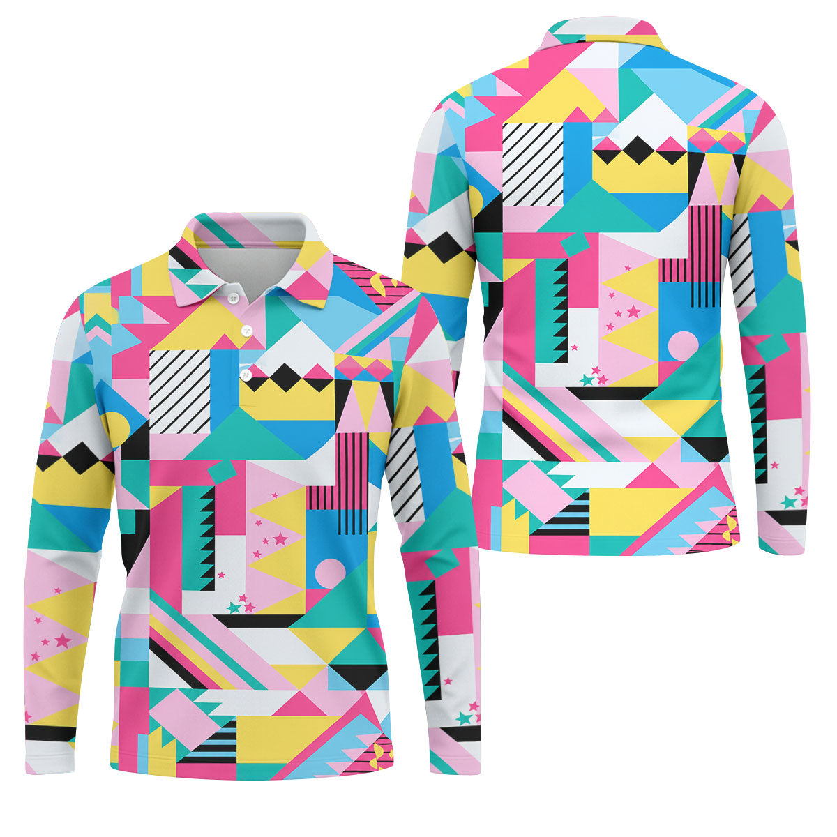 Memphis Pattern Golf Shirt, Retro 80s Geometric Color Block Design, Golf Shirt For Men