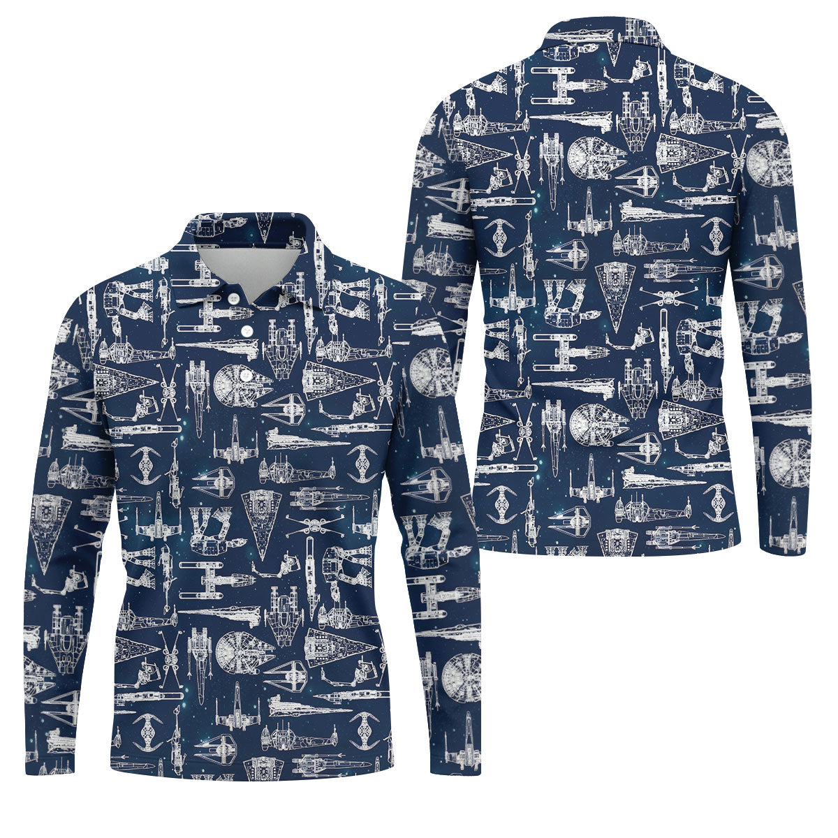 Line-art Sketches Sci-Fi Spacecraft Dark Navy Golf Shirts For Men, Polo ShirtFor Men, Golfing Apparel