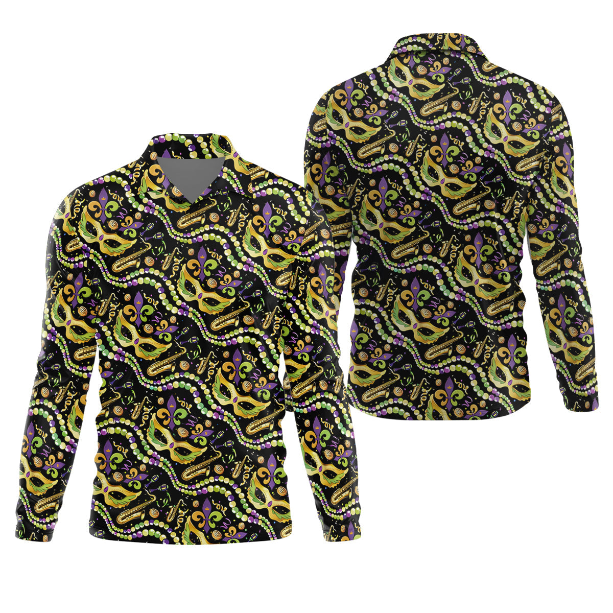 Gold Masquerade Mask Beads String Mardi Gras Golf Shirt, Polo ShirtFor Men, Golf Shirts For Men